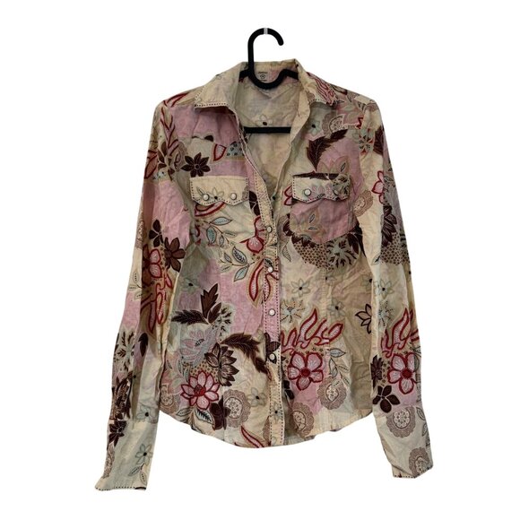 Johnny Was Floral Western Pearl Snap Long Sleeve Button Shirt Womens 1 Small - Picture 1 of 6